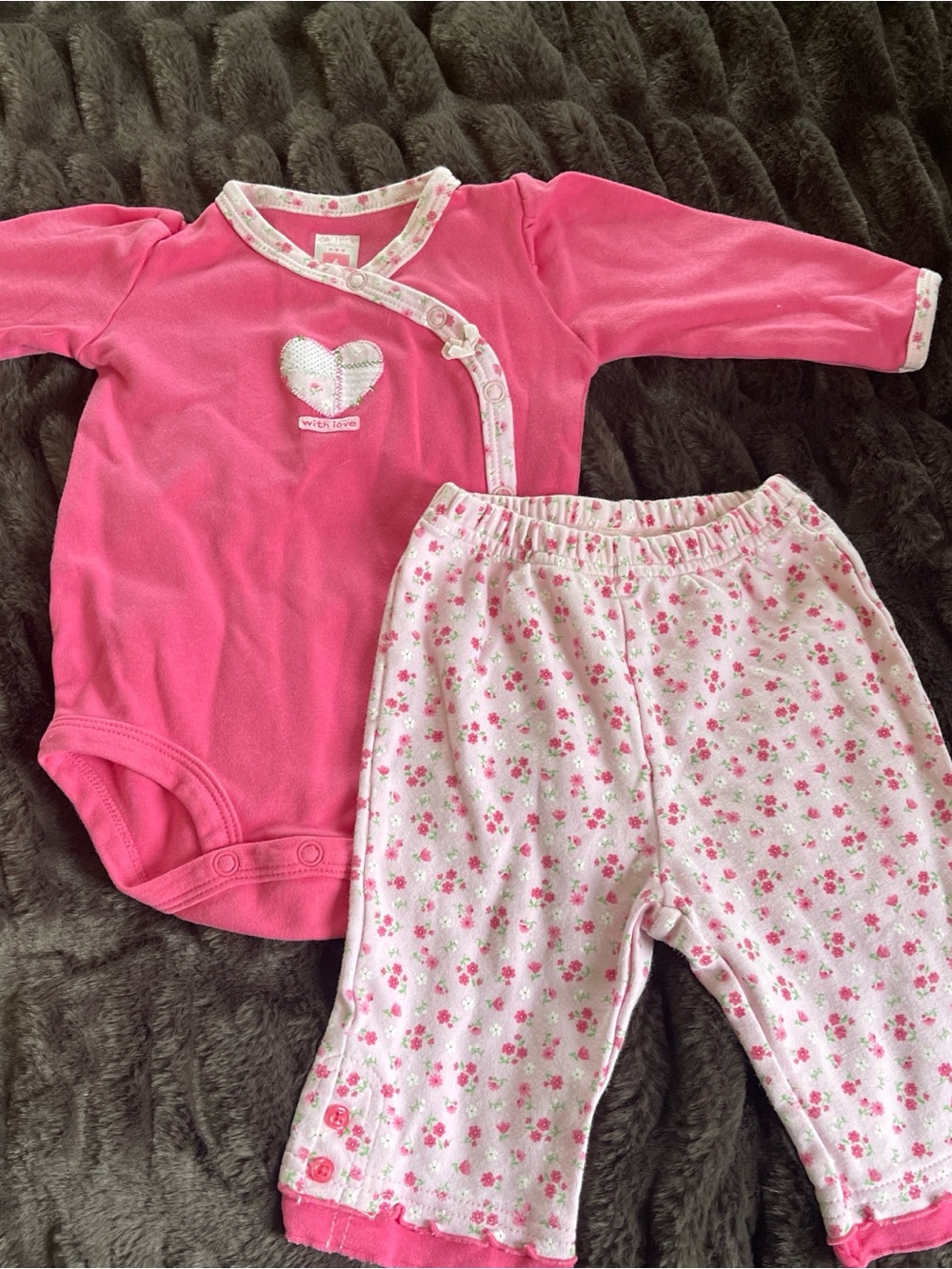 Carter's Pink Floral Baby Matching Set - Heart Bodysuit & Floral Pants